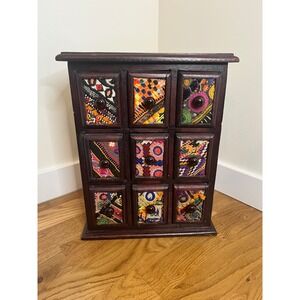 Boho‎ Embroidered 9 Drawer Chest Jewelry Organizer Wood Apothecary Cabinet